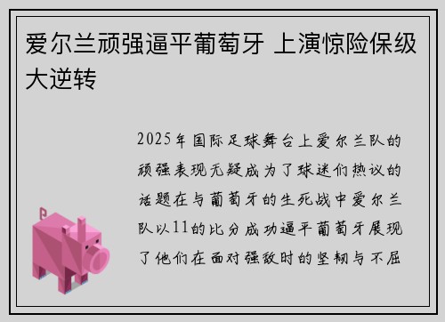爱尔兰顽强逼平葡萄牙 上演惊险保级大逆转